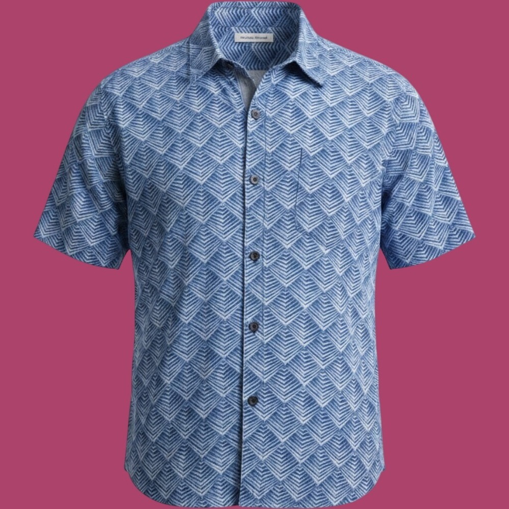 Tommy Bahama Shirt Mens L Blue 100% Silk Geometric Hawaiian Resort